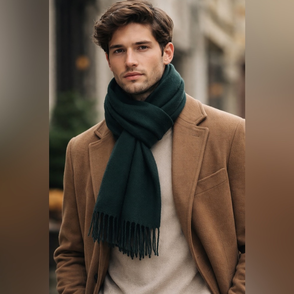 100% Baby Alpaca Forest Green Fringe Scarf Made in Peru Ultra Soft Winter Wrap - Picture 9 of 9
